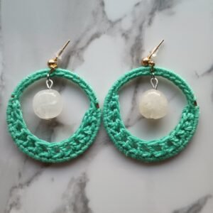 Aquamarine Crochet Dangle Earrings with Crystal White bead