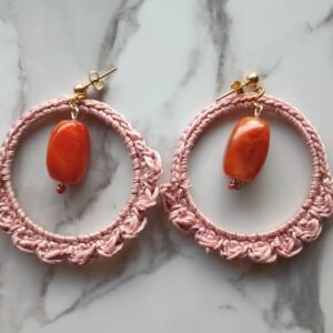 Baby Pink Crochet Dangle Earrings with Faux gemstone