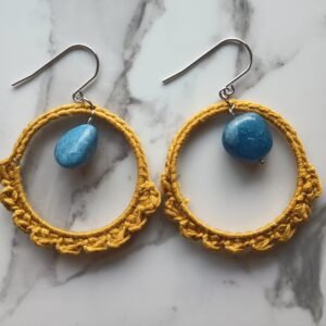 Copper and Blue Bead Crochet Dangle Earrings