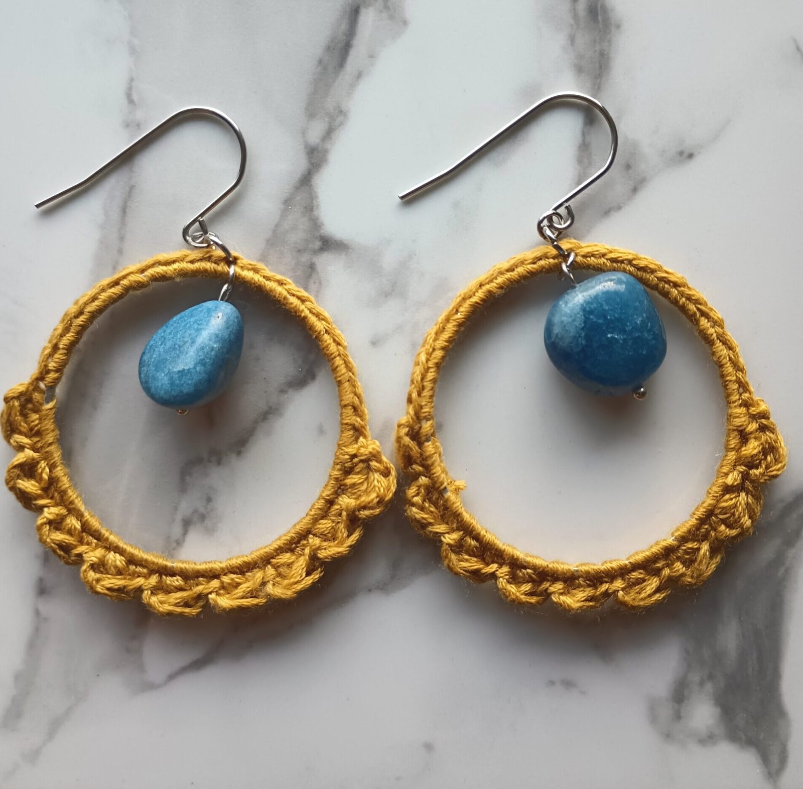 Copper and Blue Bead Crochet Dangle Earrings